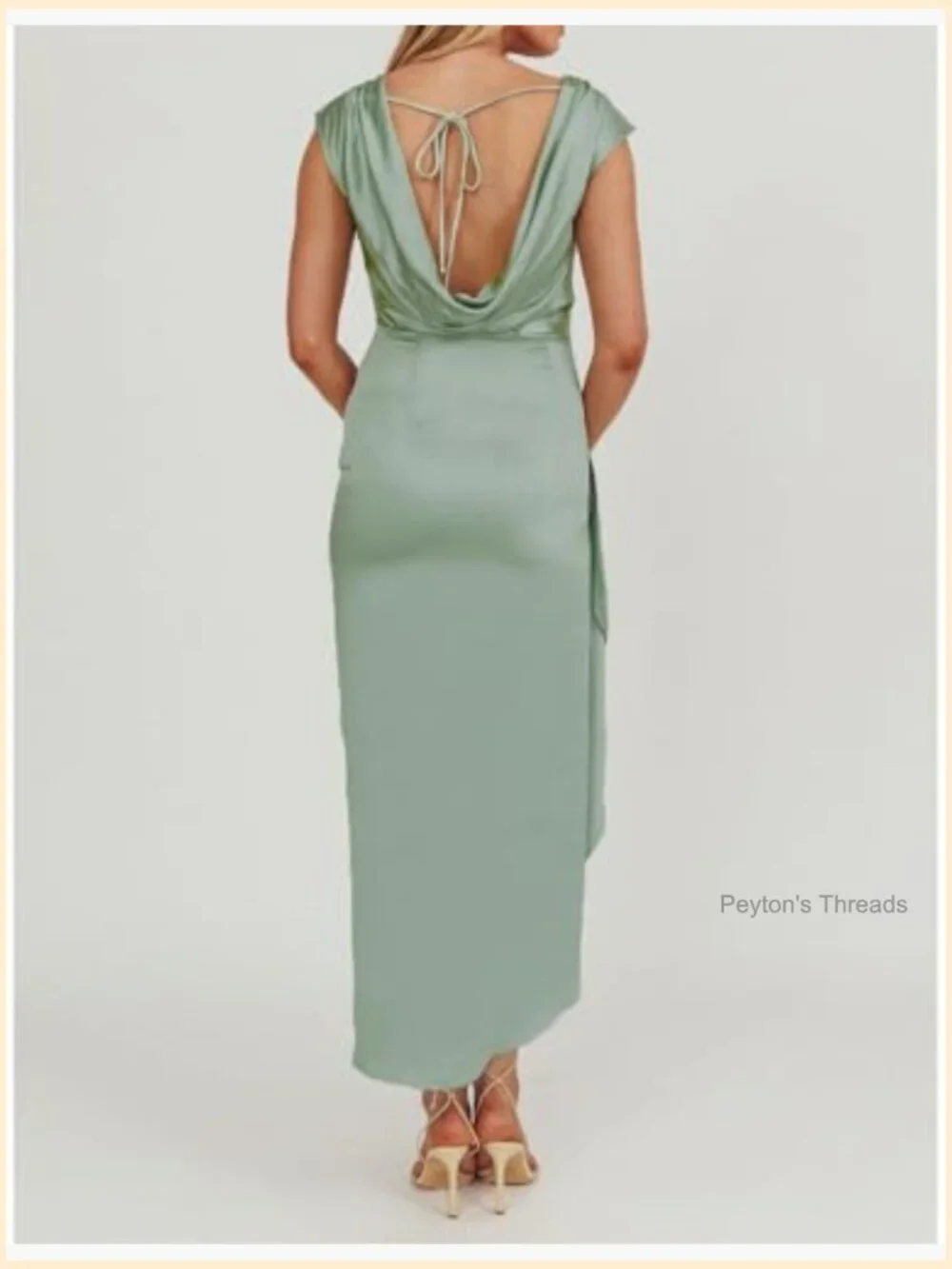 Satin Cap Sleeve Cowl Back Maxi Dress Formal Party Backless Ruffle - Picture 2 of 6